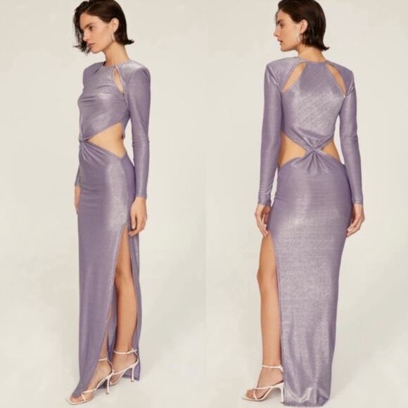 RTR Bronx & Banco Amara Lilac Cut Out Side Slit Long Sleeve Maxi Dress‎ Sz 4 - Picture 1 of 16